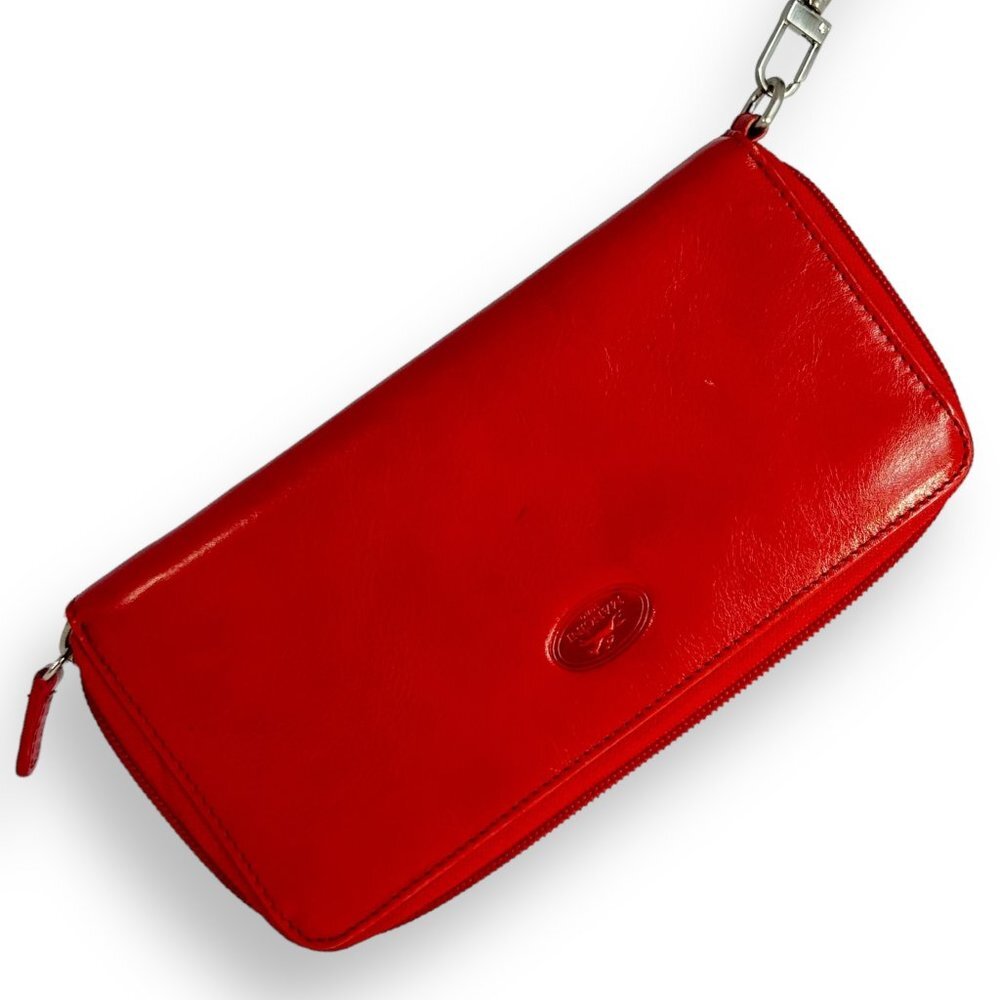 Mancini Red Wallet Zip Around Large Leather Wristlet